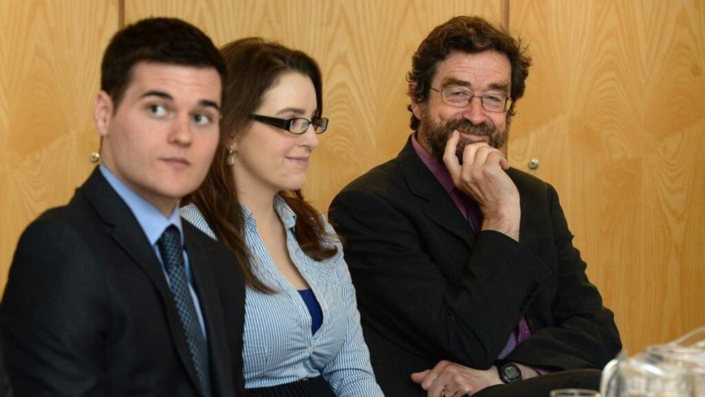 David Byrne, Ciara Morley and John FitzGerald at the ESRI quarterly economic commentary yesterday: their policy recommendation is that the budget should be fiscally neutral. Photograph: Cyril Byrne