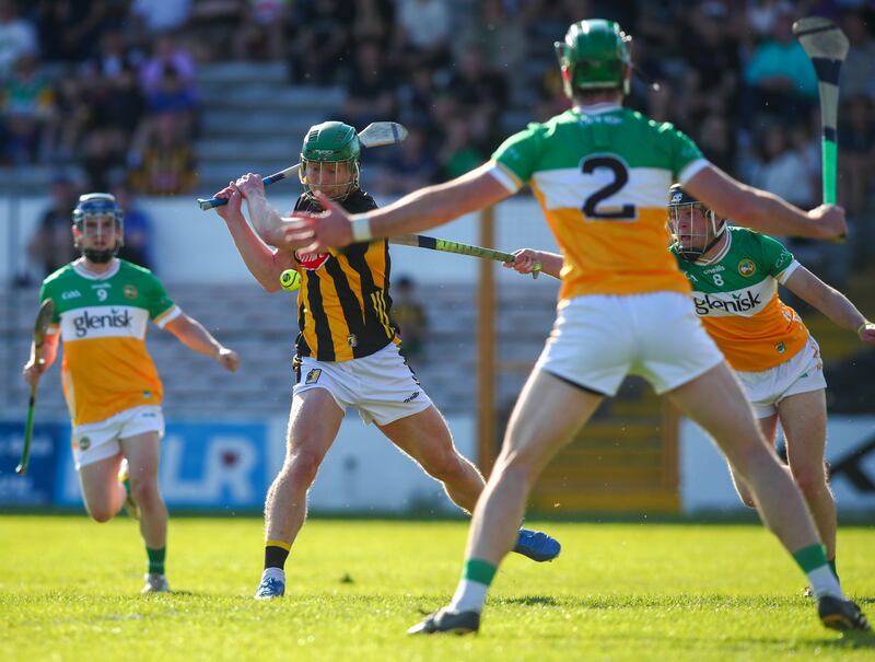 Kilkenny’s Martin Keoghan scores a goal against Offaly in the Leinster Championship third round fixture at Nowlan Park. Photograph: Ken Sutton/Inpho