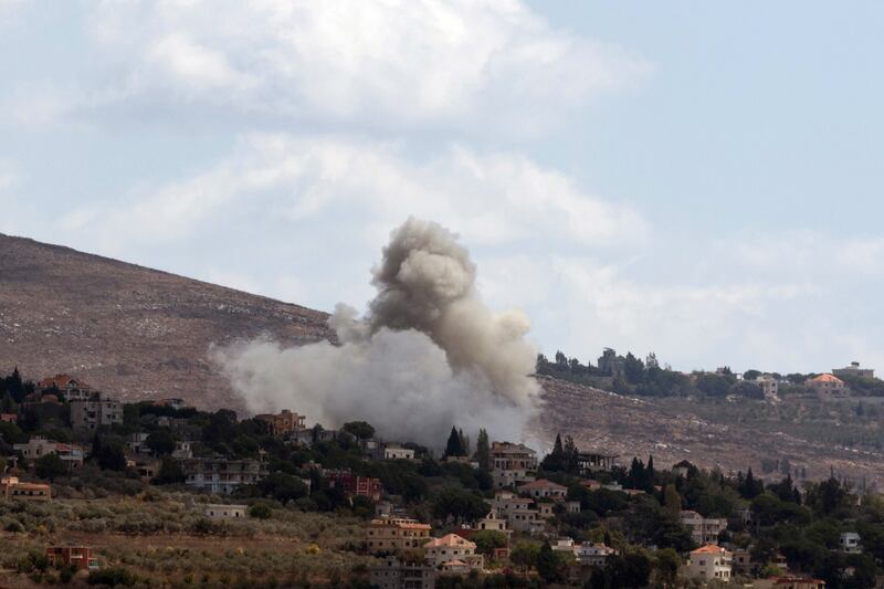 Smoke billows after an Israeli air strike that targeted an area in the southern Lebanese village of al-Taybeh on September 19th. Photo by Ammar Ammar/AFP/Getty