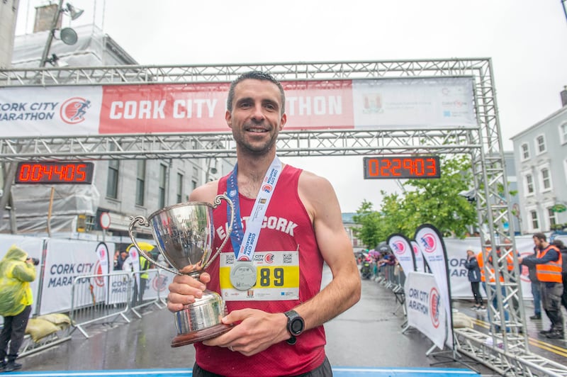 Tim O’Donoghue from East Cork AC set a new course record and placed first in the full marathon. Photograph: Michael Mac Sweeney/Provision