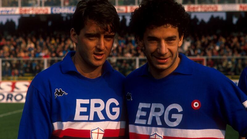 Genoa, Italy, September 1989: Roberto Mancini and Gianluca Vialli of of Sampdoria.