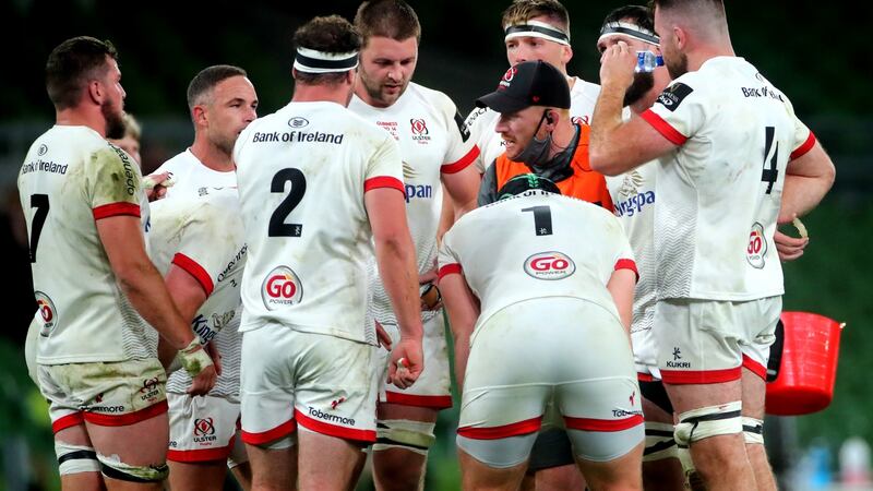 Ulster forwards coach Roddy Grant talks to his pack during the Guinness Pro 14 Final last September at the Aviva Stadium. Photograph: James Crombie/Inpho