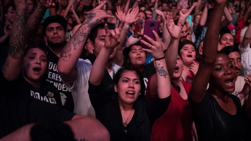Supporters cheer as Beto O’Rourke addresses the crowd during a campaign rally in Houston. Photograph: Loren Elliott/Getty Images