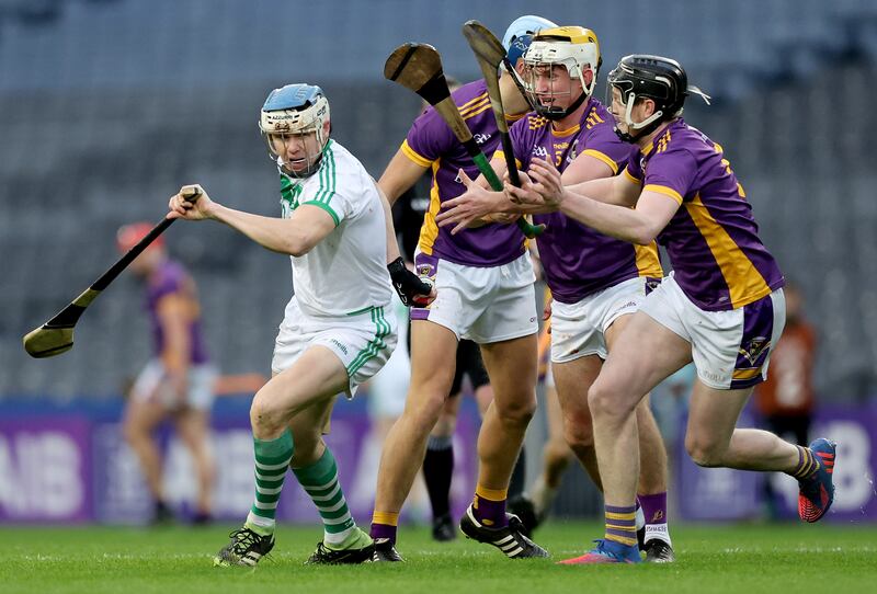 Ballyhale Shamrocks’ TJ Reid with Mark Grogan and Cian MacGabhann of Kilmacud Crokes in the Leinster senior club hurling championship final in Croke Park on December 4th, 2022. Photograph: James Crombie/Inpho