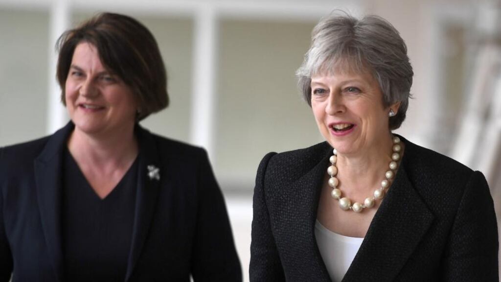 DUP leader Arlene Foster and British prime minister Theresa May. “There is no functioning government in Northern Ireland simply because of the failure to implement the Belfast Agreement and subsequent agreements in its wake.” Photograph: Clodagh Kilcoyne/Getty Images