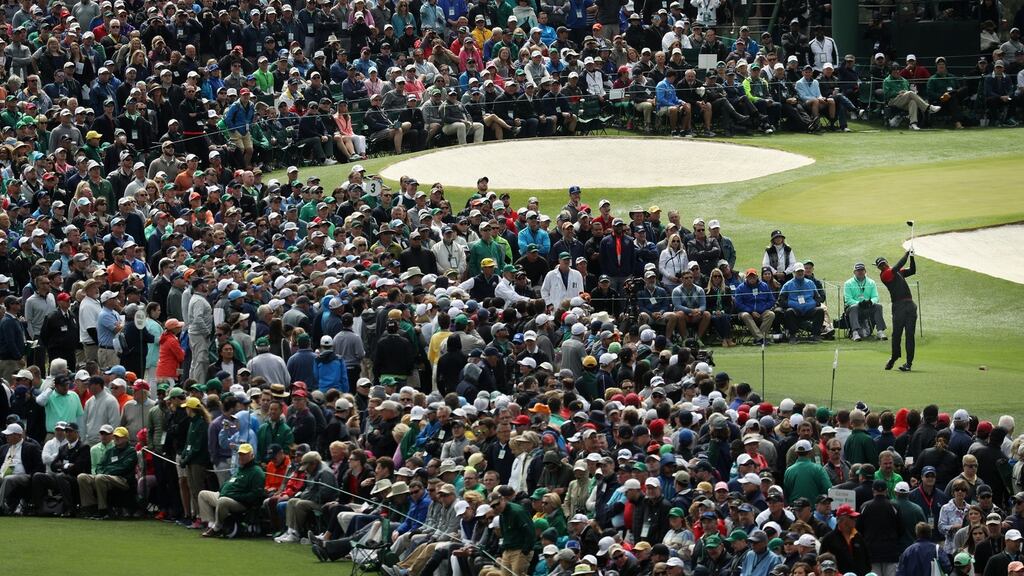 Tiger Woods on the third tee during his final round at Augusta National. For the first time since the Open Championship of 2014, Woods successfully managed to complete all four rounds in a Major. Photograph: Patrick Smith/Getty Images