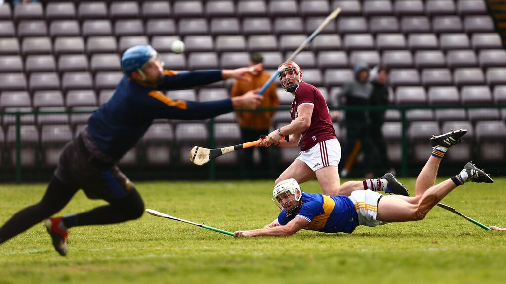 Galway’s Conor Whelan scores a goal against Tipperary at Pearse Stadium on March 8th. Photograph: Tom O’Hanlon/Inpho