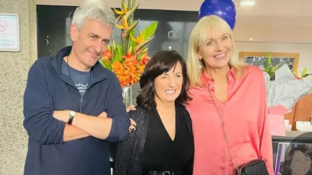 RTÉ presenters David McCullagh and Miriam O’Callaghan with retiring reception supervisor Phil Collins