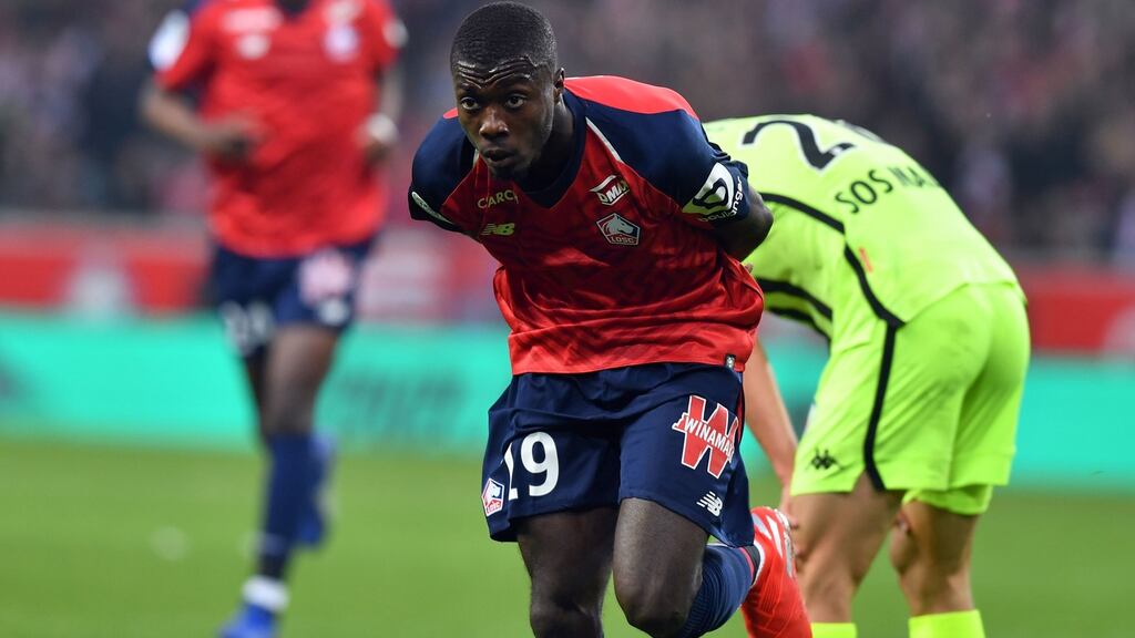 Arsenal are close to confirming a club record €80m for Lille’s Ivorian forward Nicolas Pepe. Photograph: Denis Charlet/AFP/Getty Images