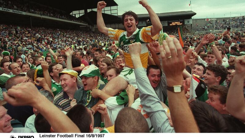 Roy Malone celebrates Offaly’s 1997 Leinster title, the county’s last major football success. Photograph: Billy Stickland/Inpho