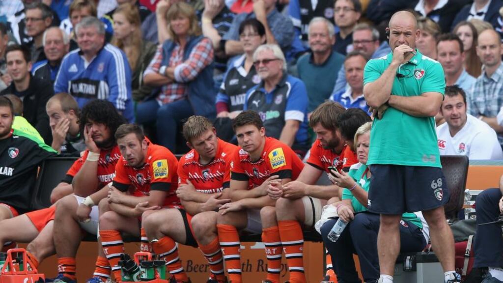 Leicester Tigers coach Richard Cockerill looks on during his side’s 45-0 defeat to Bath in the Aviva Premiership clash at the Recreation Ground. “We are in this together and we will come out the other end. Photo: David Rogers/Getty