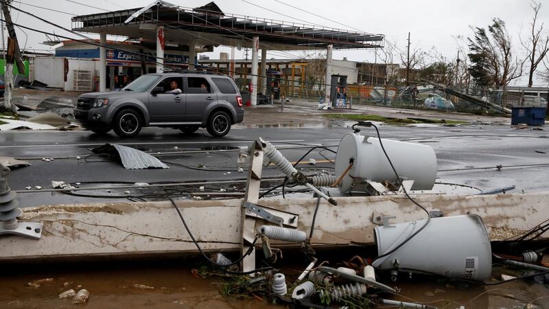 Damaged electrical installations are seen after the area was hit by Hurricane Maria en Guayama, Puerto Rico. Photograph: Reuters/Carlos Garcia Rawlins