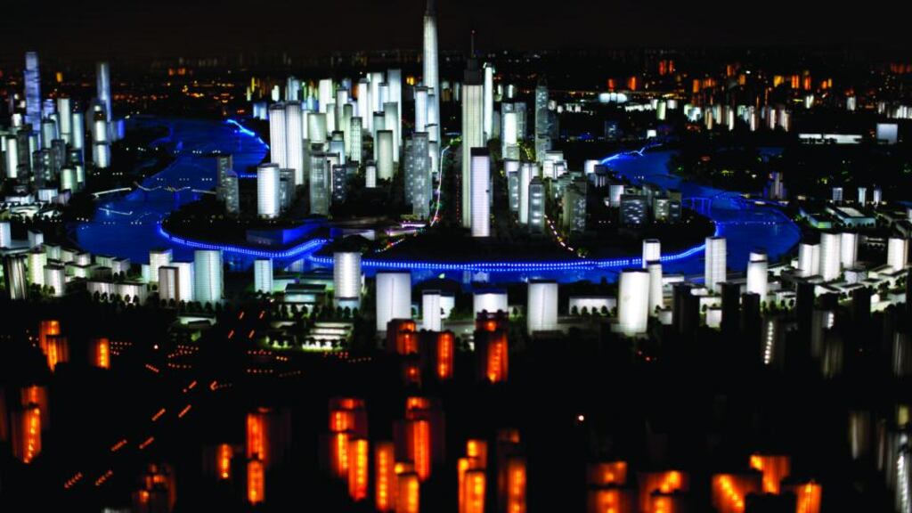 Megopolis: a model of the Manhattan-inspired Yujiapu Financial District, in Tianjin. Photograph: Sim Chi Yin/Bloomberg