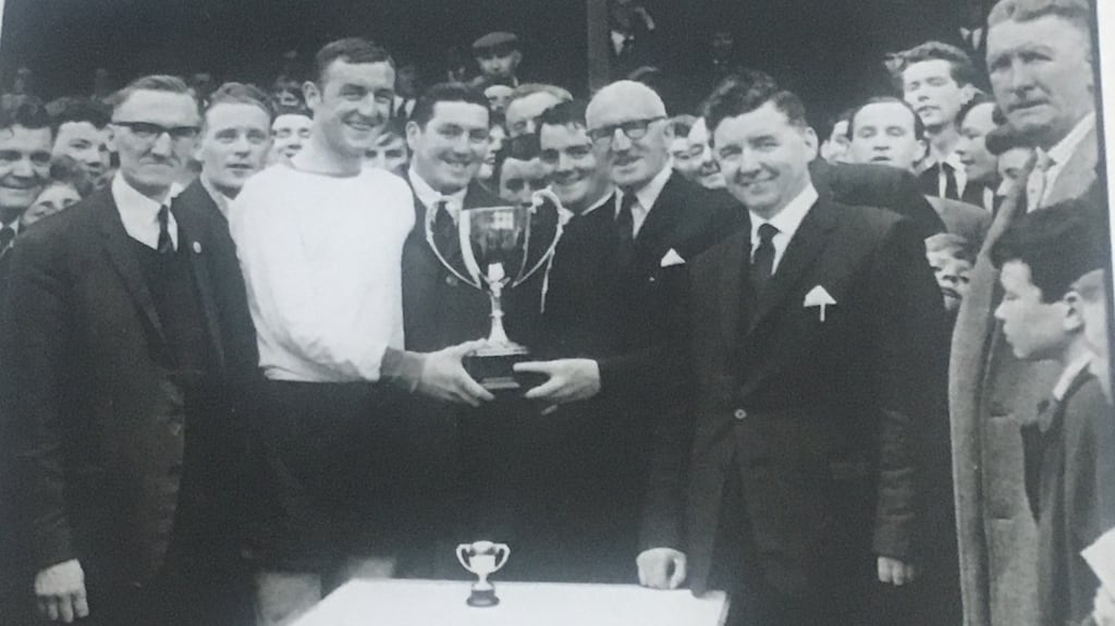 Jimmy Hasty receiving Dundalk FC’s footballer of the year award for 1965.