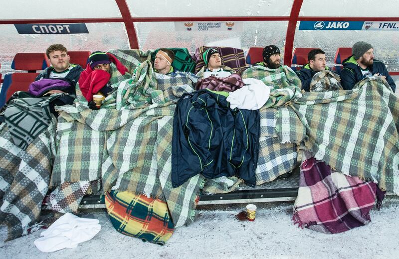 Connacht's Finlay Bealham, Bundee Aki, Shane Delahunt, Ian Porter, John Muldoon, Denis Buckley and Aly Muldowney look on in the closing stages of the Enisei-STM v Connacht match in 2015. Photograph: James Crombie/Inpho