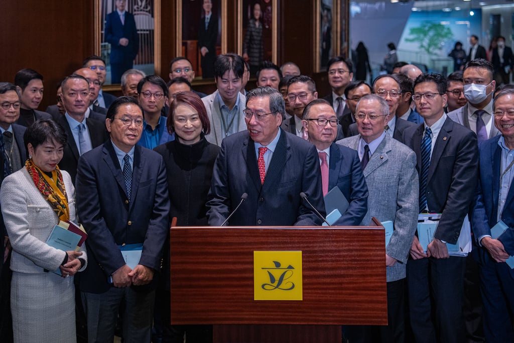 President of the Legislative Council of Hong Kong, Andrew Leung Kwan-yuen speaks during a press conference about the national domestic security Bill. Photograph: Leung Man Hei/EPA