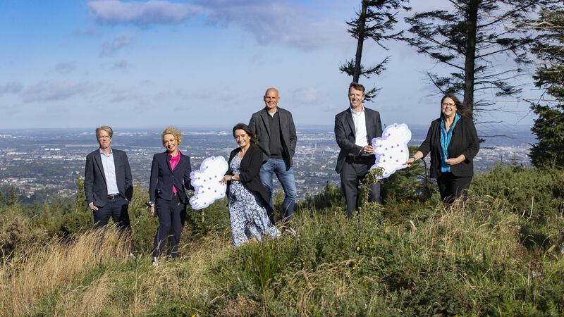 At the launch of the Remote Alliance in Co Dublin, were Paddy Hayes of ESB; Anne O’Leary of Vodafone Ireland; Hazel Mitchell of eBay; John Riordan of Grow Remote; Stuart Trotter of Liberty Insurance, and Renate Kohlmann of Grow Remote. Photograph: Marc O’Sullivan