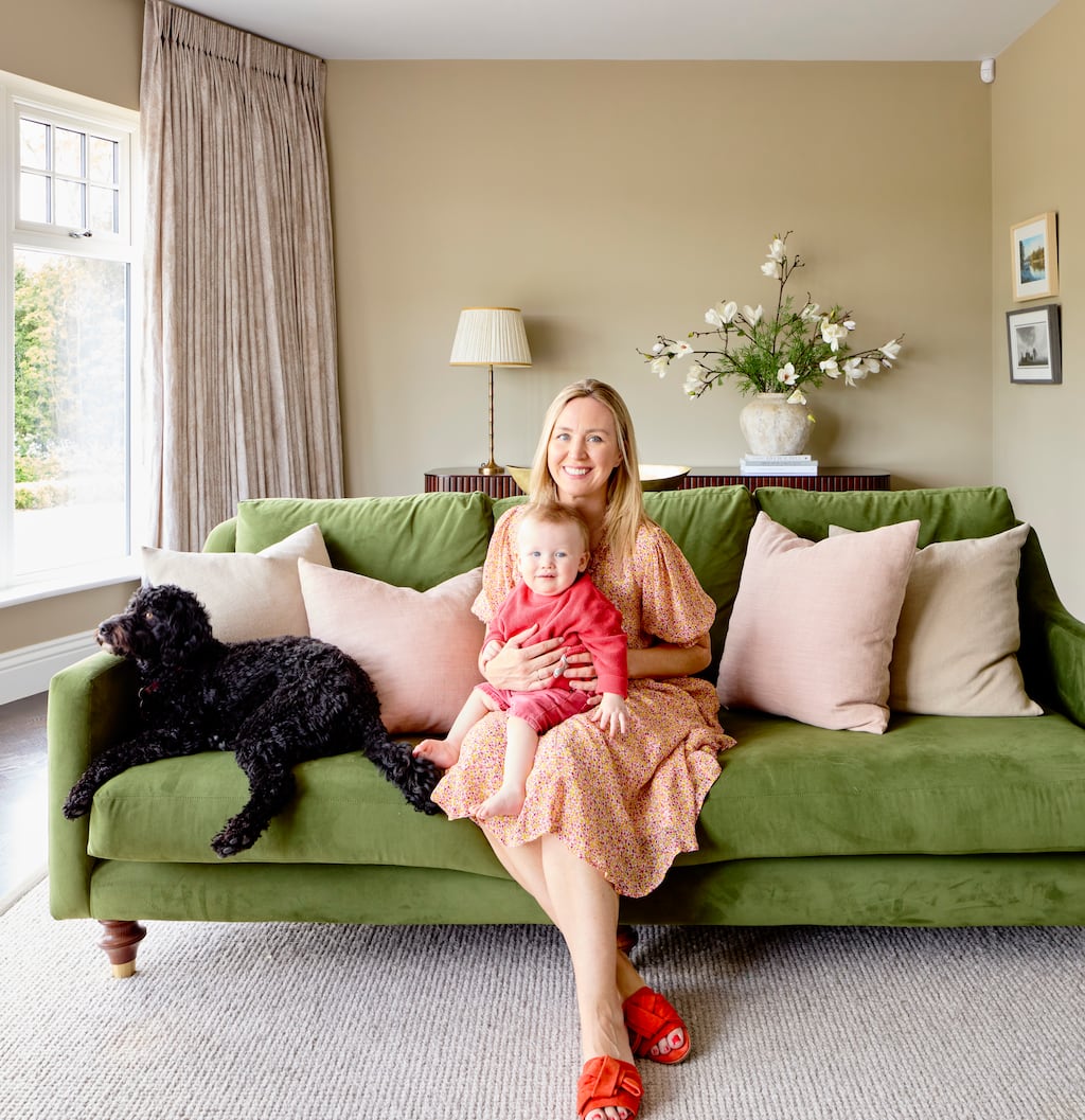 Ruth McGahey with son Hugh and dog Molly at home in Meath. Photograph: Philip Lauterbach