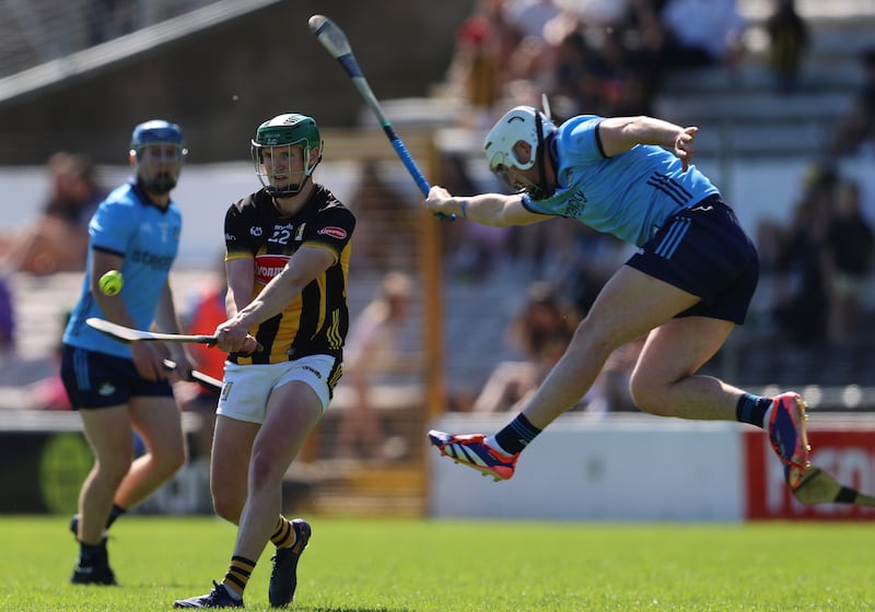 Leinster GAA Senior Hurling Championship Round 4, Kilkenny vs Dublin: Chris Crummey of Dublin attempts to block a shot from Luke Hogan of Kilkenny. Photograph: Inpho