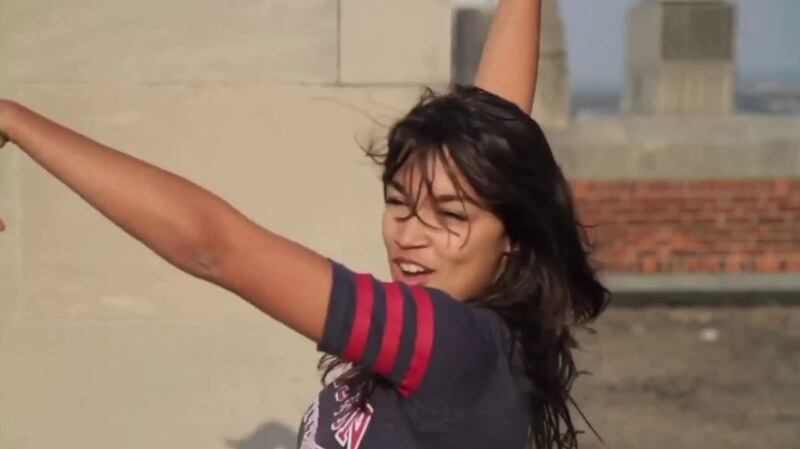Newly sworn-in Democrat senator Alexandra Ocasio-Cortez dances on a rooftop while at college.