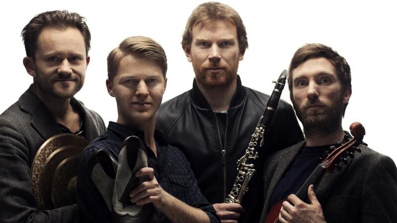 This Is How We Fly: from left, percussionist Petter Berndalen, percussive dancer Nic Gareiss, Dublin reed player Seán Mac Erlaine and fiddler Caoimhín Ó Raghallaigh