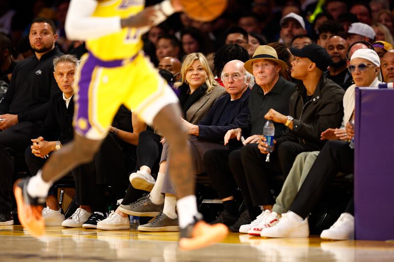Ashley Underwood and Larry David attend a game between the Memphis Grizzlies and the Los Angeles Lakers in Los Angeles. FTX splurged $7m alone on one television ad featuring David, creator of Seinfeld and Curb Your Enthusiasm, that ran during last year’s Super Bowl. Photograph: Ronald Martinez/Getty Images