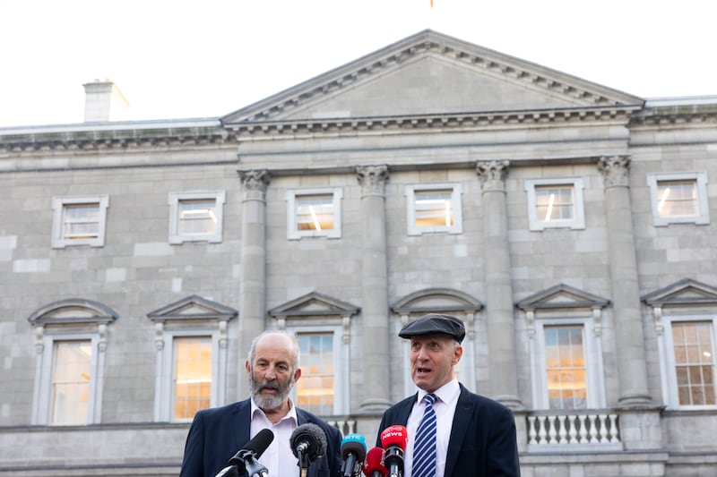 Danny Healy-Rae and Michael Healy-Rae speaking to the media earlier this week. Photograph: Sam Boal/Collins Photos