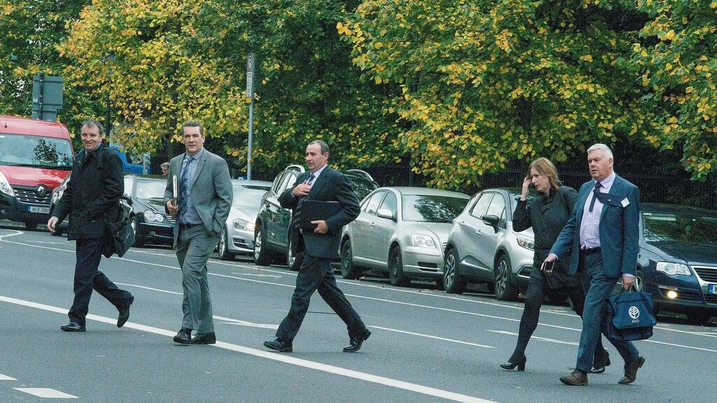 Antoinette Cunningham, President of the Association of Garda Sergeants & Inspectors (AGSI) and Garda colleagues head to a meeting with the Minister for Justice today. Photograph: Dave Meehan/The Irish Times