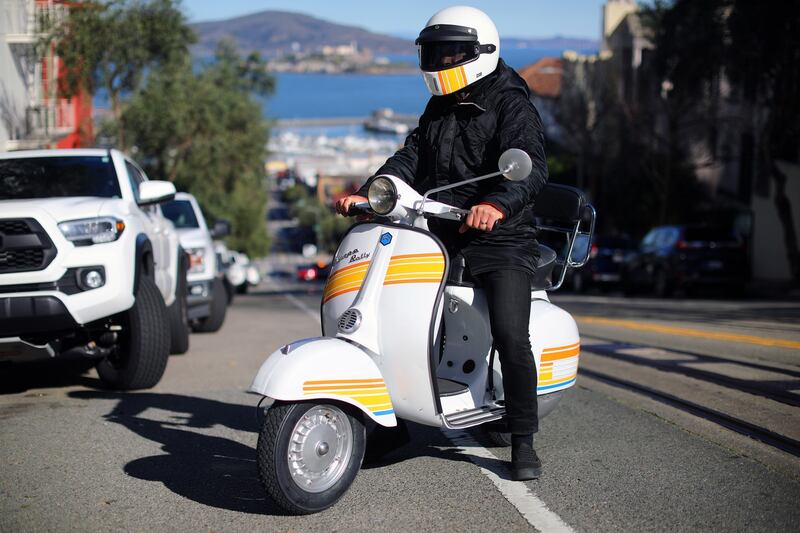 In San Francisco, Danny Montoya used a Retrospective Scooters kit to convert his 1973 Vespa Rally 180. Photograph: Jim Wilson/New York Times