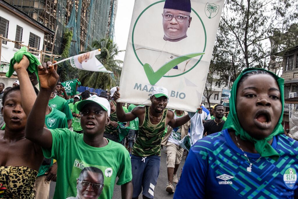 Bio was sworn in at Freetown’s State House about an hour later. Photograph: John Wessels/AFP/Getty