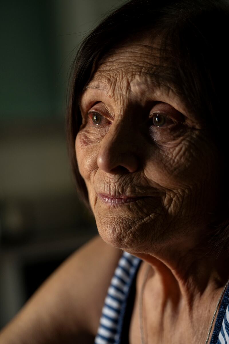 Liudmyla Tsyban (69), w in a church where she is sheltering with her husband in Druzhkivka, Ukraine, on September 6th, 2023. Lynsey Addario/New York Times