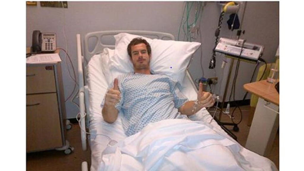 Screengrab from the Twitter page of Andy Murray as he as he posted a picture on Twitter of himself lying in a hospital bed having apparently undergone surgery. Photograph: @andy_murray/PA Wire