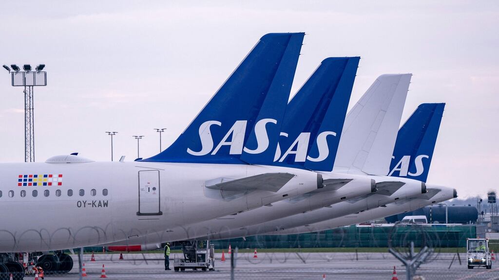 SAS Airbus A320 planes  parked at the Copenhagen Airport in Kaastrup, Denmark. Photograph: Johan Nilsson/TT News Agency/AFP via Getty Images