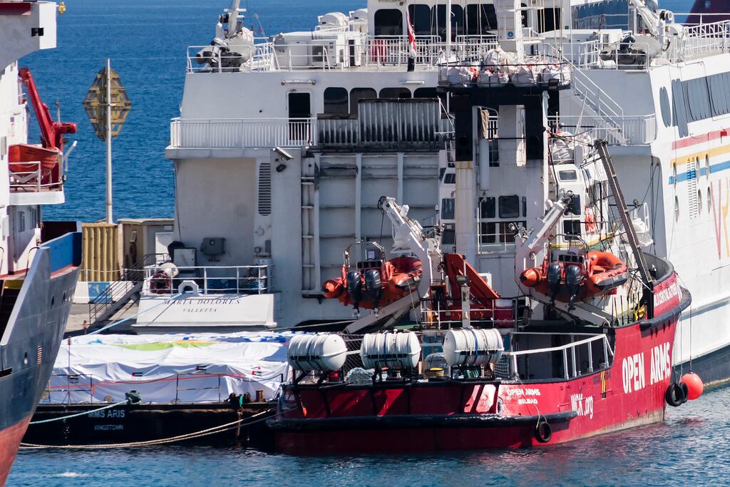 The Open Arms vessel which is carrying food aid to Gaza Strip, docked in the Cypriot port of Larnaca on March 11th, prior to its departure. Photograph: Iakovos Hatzistavrou/AFP via Getty
