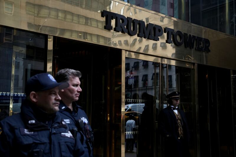 Police barricades block around Trump Tower on Fifth Avenue in Manhattan. Photograph: Todd Heisler/The New York Times