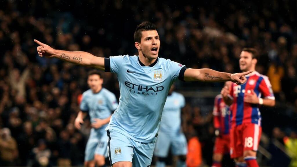 Sergio Agüero of Manchester City scored three against Bayern Munich. Photograph: Michael Regan/Getty Images
