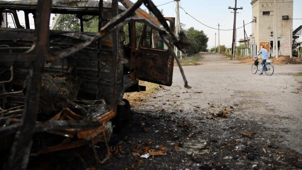 A destroyed military truck in Ilovaisk, a town that  has endured weeks of heavy fighting. Photograph: Spencer Platt/Getty Images