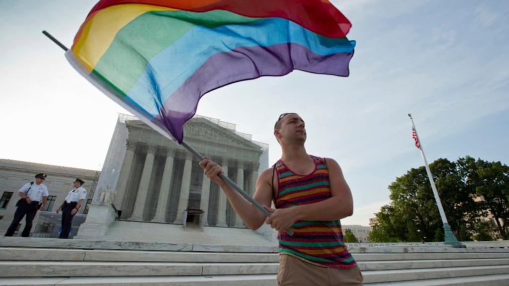Gay rights advocate Vin Testa in front of the Supreme Court in Washington. Photograph: J Scott Applewhite/AP