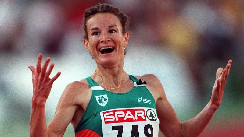 Sonia O’Sullivan winning a gold medal at the European Athletic Championships in Budapest, Hungary, in 1998. Photograph: Patrick Bolger/Inpho