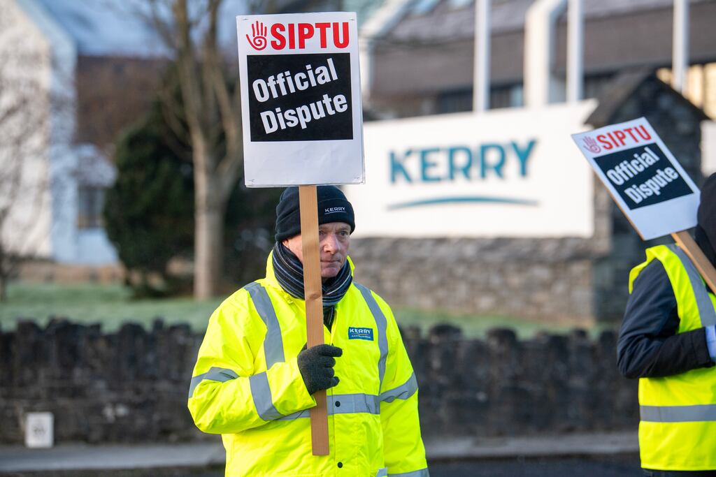 Siptu drivers employed by Kerry Agribusiness stage a picket at the headquarters of Kerry Group in Tralee, Co Kerry. The dispute relates to compulsory redundancies of a number of drivers with long service at the company. Photograph: Dominick Walsh
