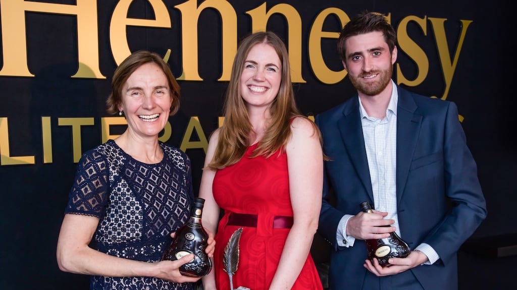 Winners Jane Clarke, Ríona Judge McCormack and Chris Connolly  at the 45th annual Hennessy Literary Awards, in the RHA Gallery on Thursday,  April 28th, 2016. Photograph: Anthony Woods