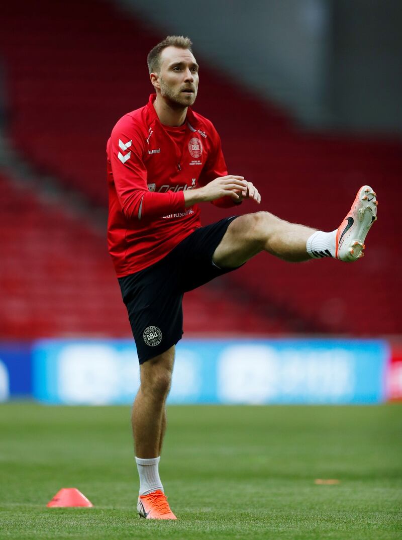 Denmark’s Christian Eriksen during training ahead of their Euro 2020 qualifier clash with Ireland. Photograph: Lee Smith/Reuters