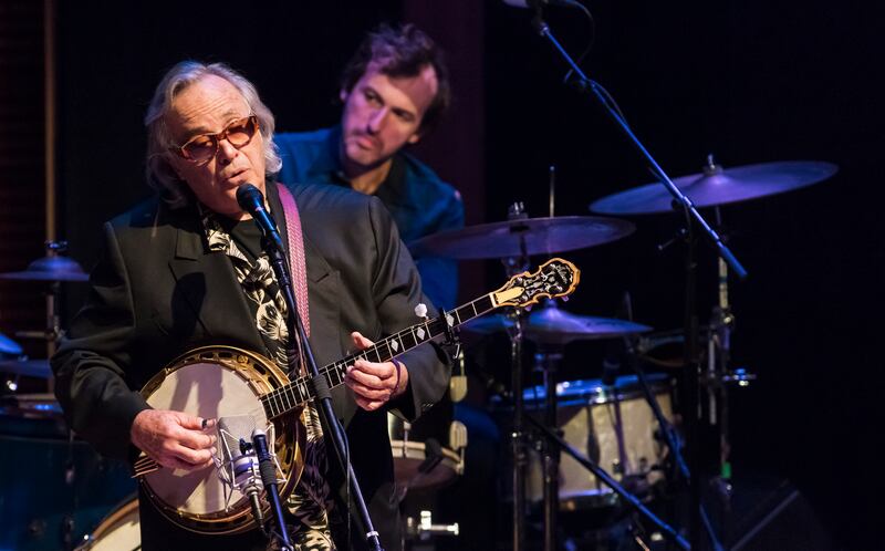 Incredible apprenticeship: Joachim Cooder playing drums with his father, Ry Cooder, in 2015. Photograph: Jack Vartoogian/Getty