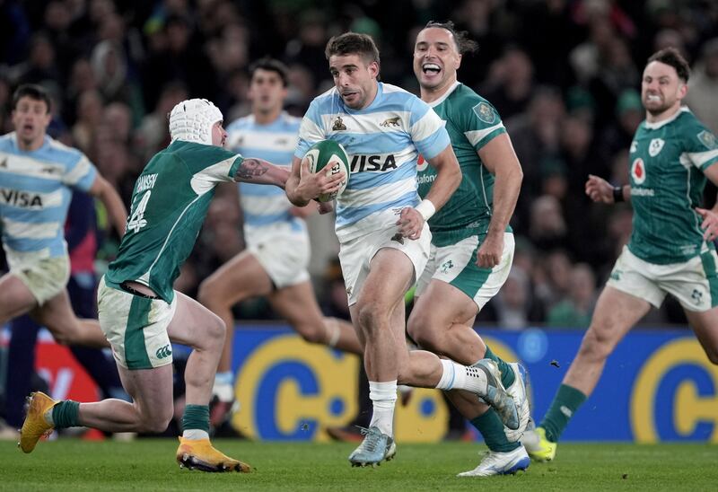 Argentina's Juan Cruz Mallia on his way to scoring his side's first try of the game. Photograph: Brian Lawless/PA Wire