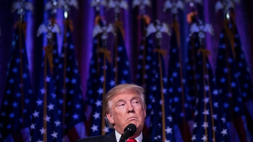 Donald Trump: hot wind howls through a hollow log/ tawny tumbledweed trundles/ over downtrodden plains Photograph: Damon Winter/The New York Times
