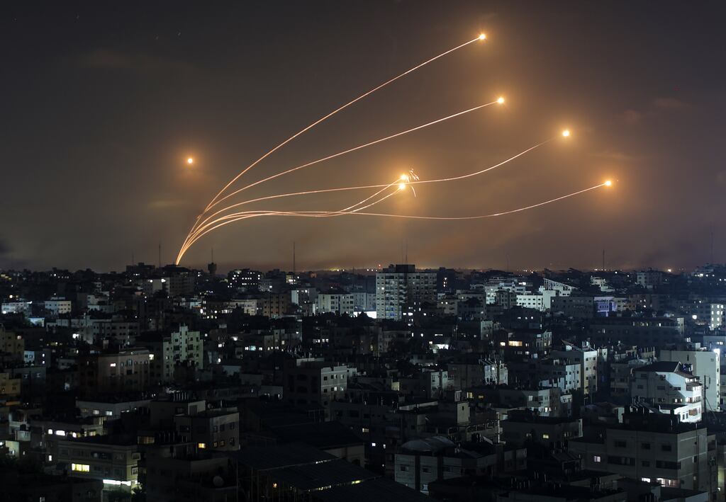 Israel’s well-stocked air defences - seen here intercepting an attack from Gaza in October - are built and paid for largely with US military assistance. Photograph: Mohammed Saber/EPA