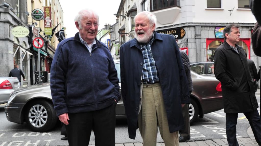 Seamus Heaney and Michael Longley at Cúirt. Photograph: Boyd Challenger