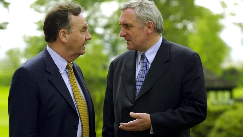 Bertie Ahern speaking to Michael Woods in 2001. File photograph: Alan Betson