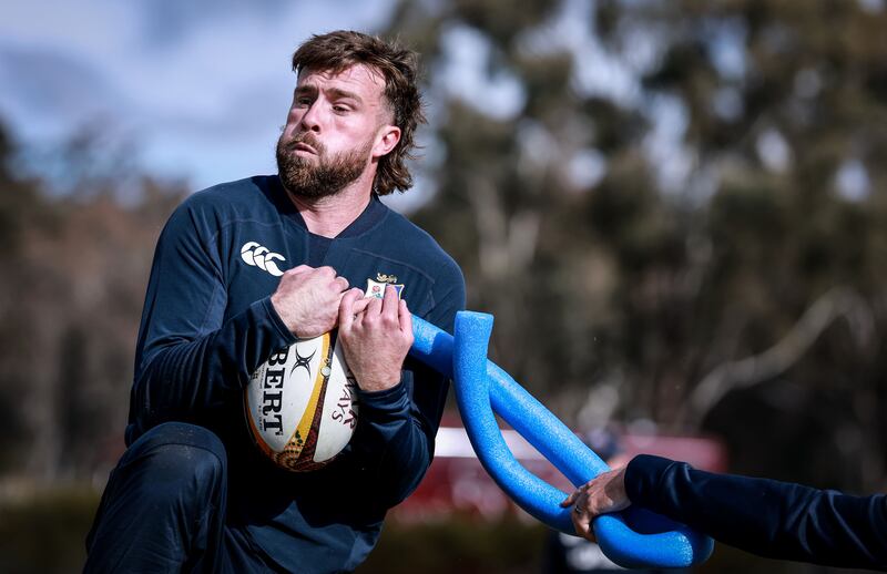 Mack Hansen is put through his paces during Lions training in Canberra, Australia. Photograph: Dan Sheridan/Inpho