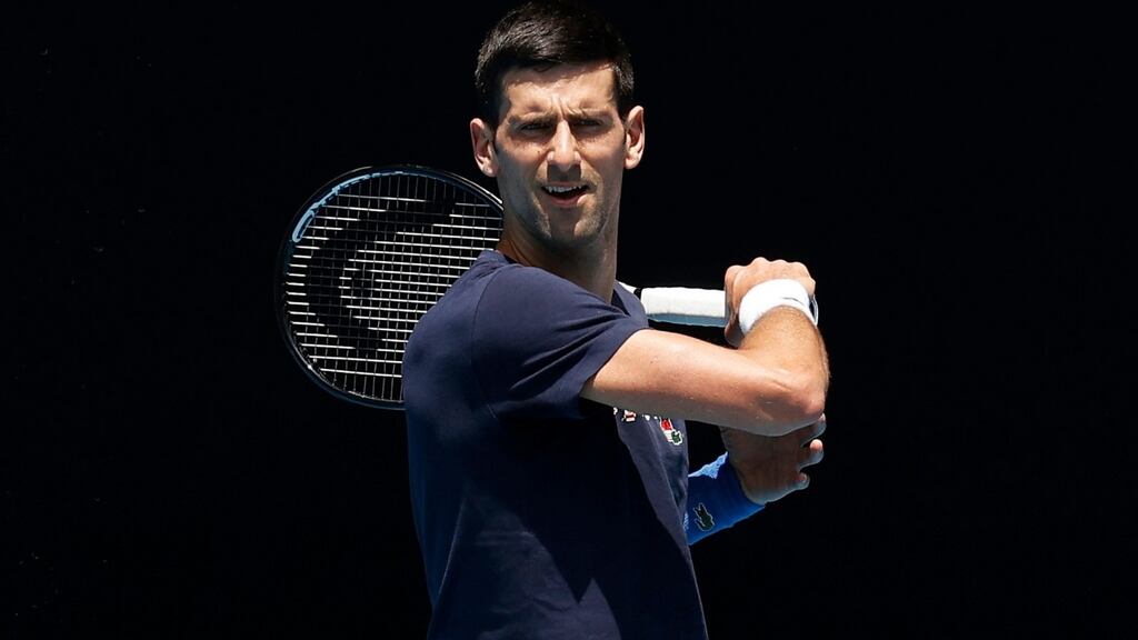 Novak Djokovic has been training at Rod Laver Arena ahead of the Australian Open. Photograph: Darrian Traynor/Getty